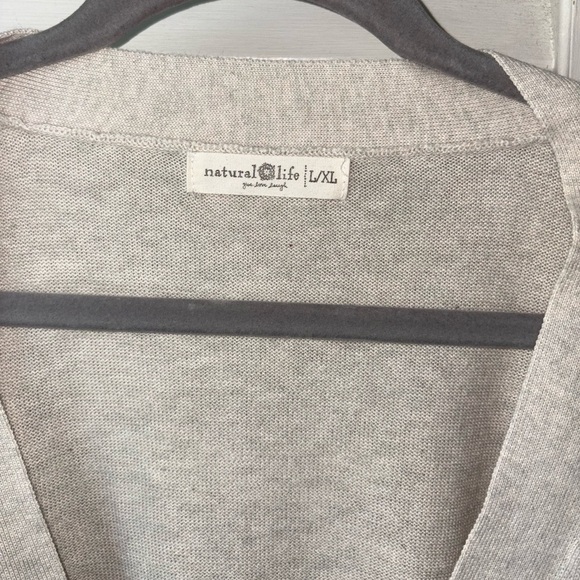 Natural Life Rainbow Stripe Cardigan Sweater L/XL Beige 100% Cotton Boho - Picture 3 of 6